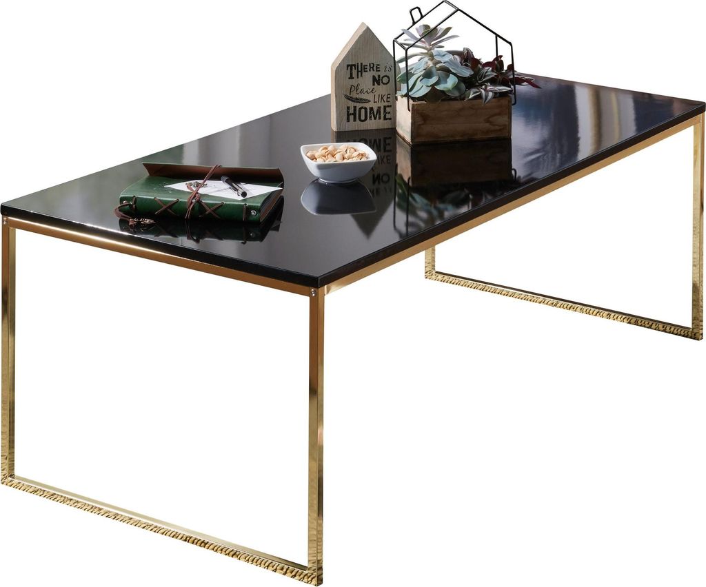 FineBuy Couchtisch 120 x 45 x 60 cm Metall Gold Holz Sofatisch schwarz Wohnzimmertisch quadratisch Stubentisch mit Metallgestell Kaffeetisch klein