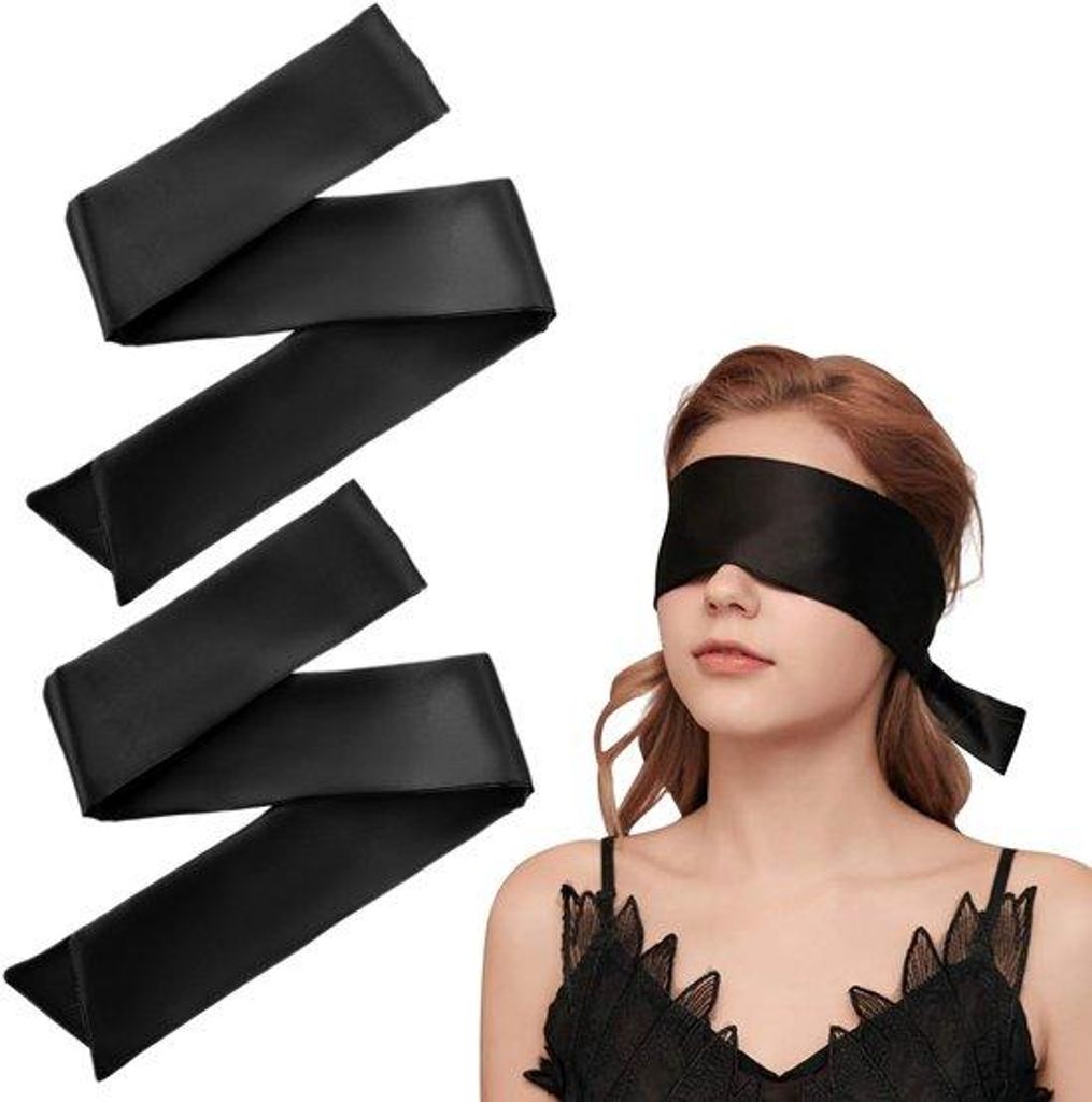 2er Satin-Blindfach, 150 x 7 cm, schwarz, weiches Schlafmasker, verstellbare Augenschutz, Reiseaugenmasker, Satin-Augenmasker für Paare