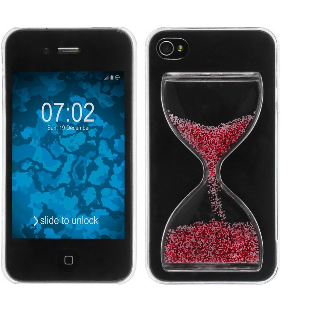PhoneNatic Case kompatibel mit Apple iPhone 4S - Hülle rot-weiß Sanduhr Hard-case + 2 Schutzfolien