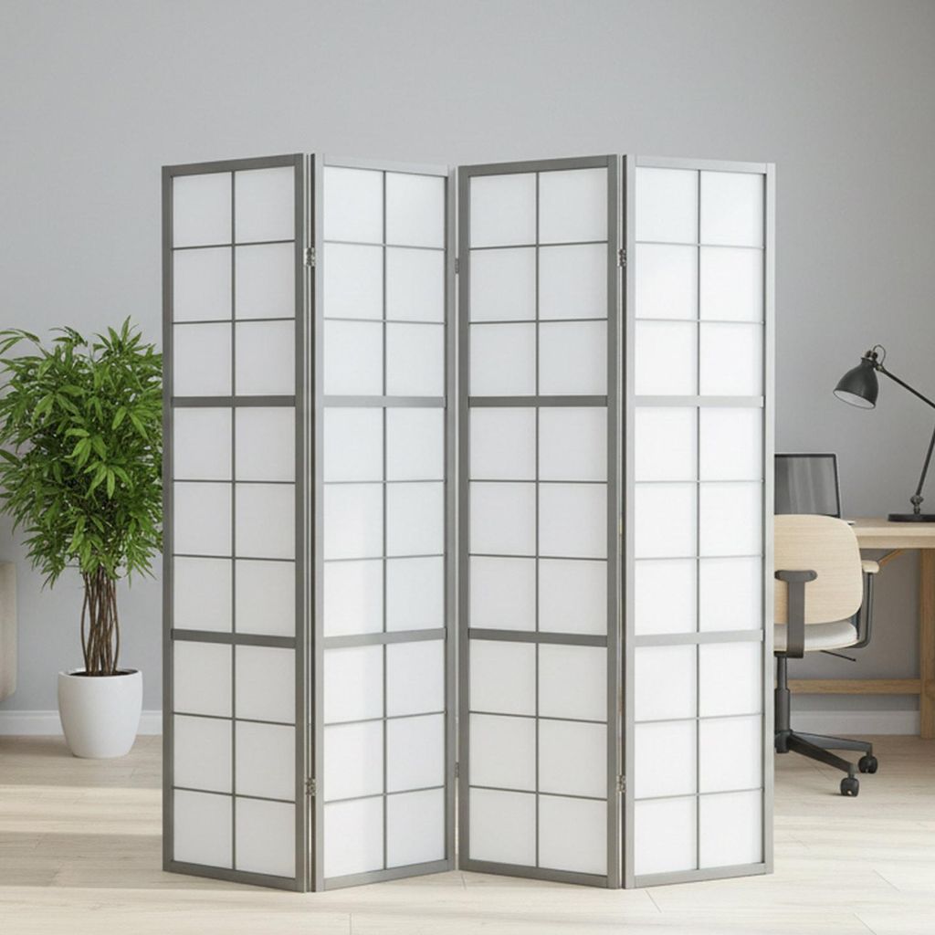 Homestyle4u Paravent Raumteiler 4 teilig Holz Grau Shoji Produktbild 