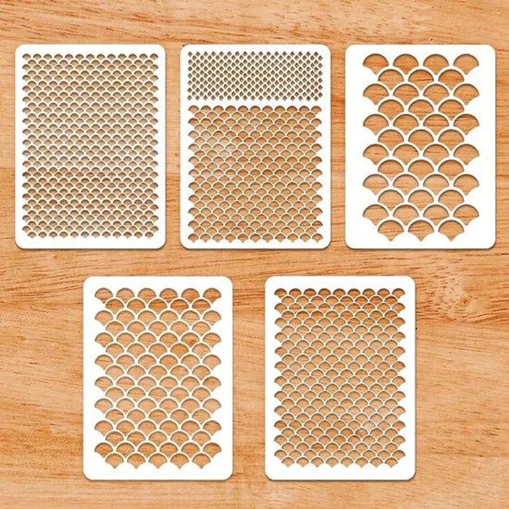 Kit 5 pochoirs visage DIY motif écailles poisson pour décoration et gâteaux