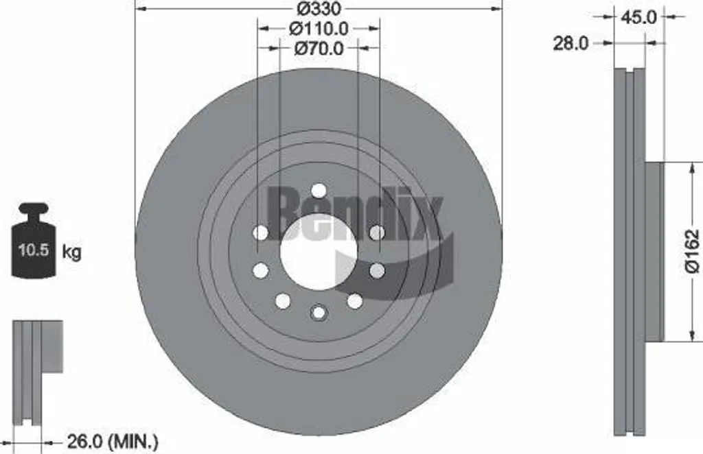 Disque de frein Corsa E Bendix BDS2205 idéal pour entretien quotidien