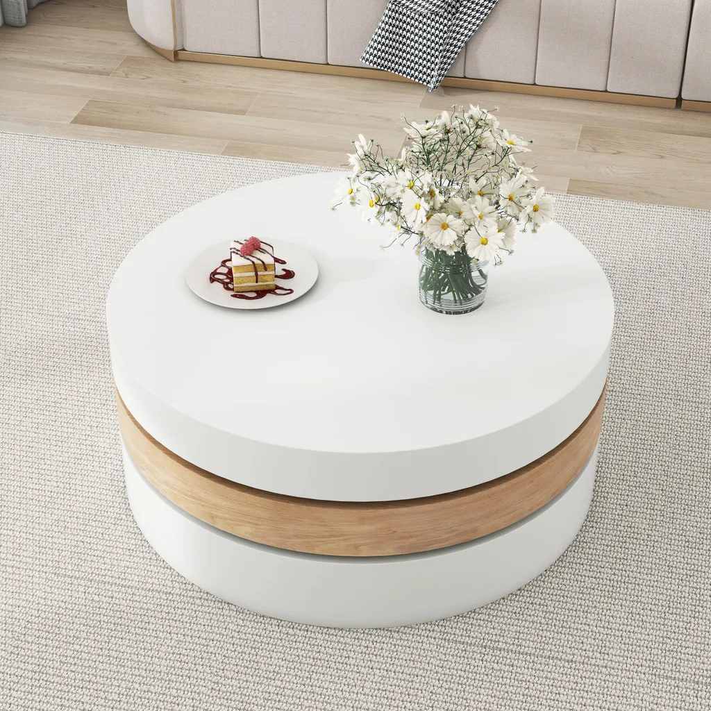 Table de Salon à 3 Niveaux avec Rangement Table Basse Rotative 360° - 3