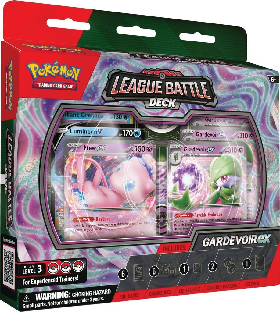 A product box for a Pokemon League Battle Deck featuring Gardevoir EX.
