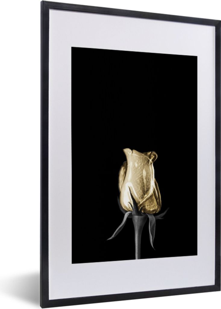 MuchoWow MuchoWow Gerahmtes Poster Blumen - Licht - Schwarz 40x60 cm - Poster mit zchwarzem Bilderrahmen - Poster in Rahmen