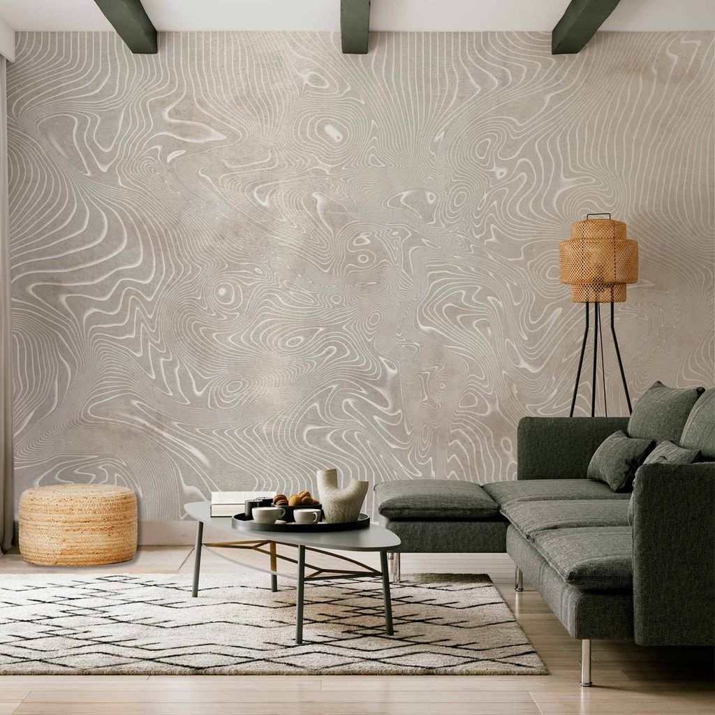 Vlies Fototapete - Flowing shapes - abstract beige and white background in patterned compositions 350x256 cm Muster f-A-10035-a-a
