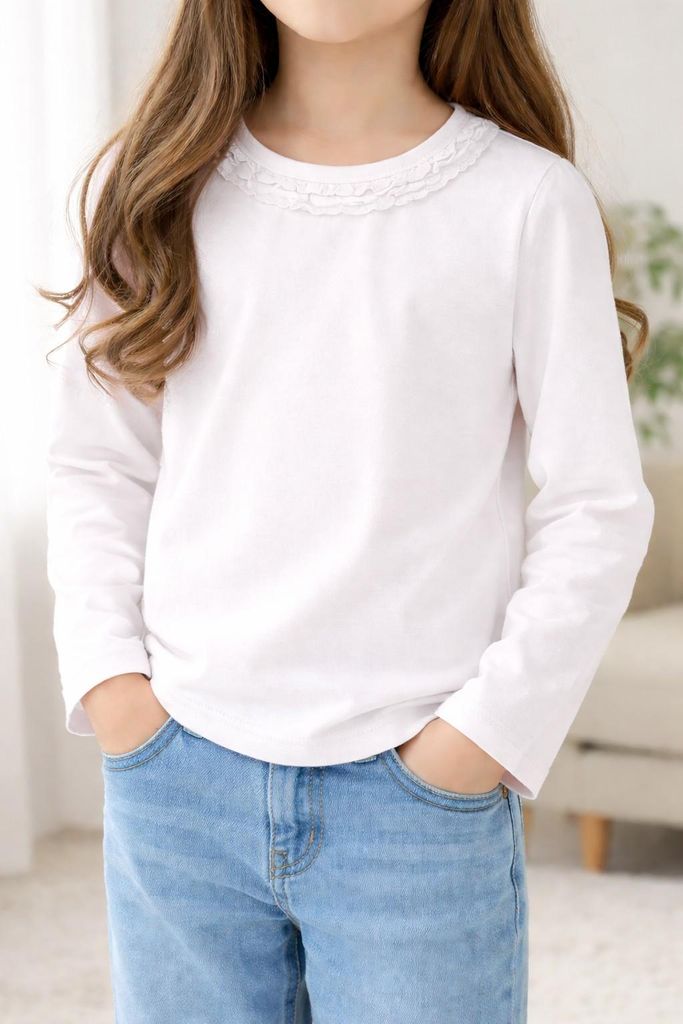 Blue Seven Langarmshirt Mädchen Weiß, Gr. 92 – Langarmshirt mit Rüschenkragen für Mädchen