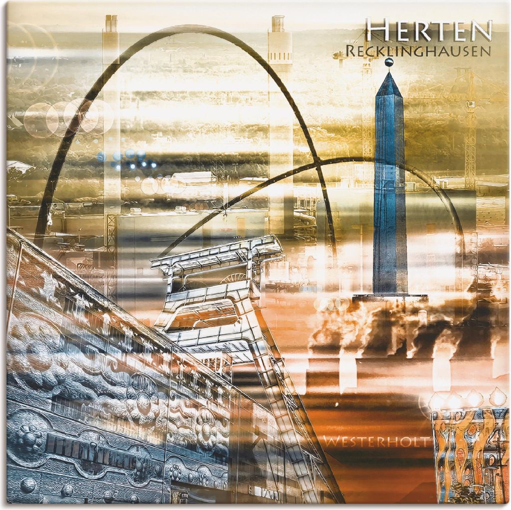 ARTland Leinwandbild Herten Skyline Abstrakte Collage Größe: 50x50 cm