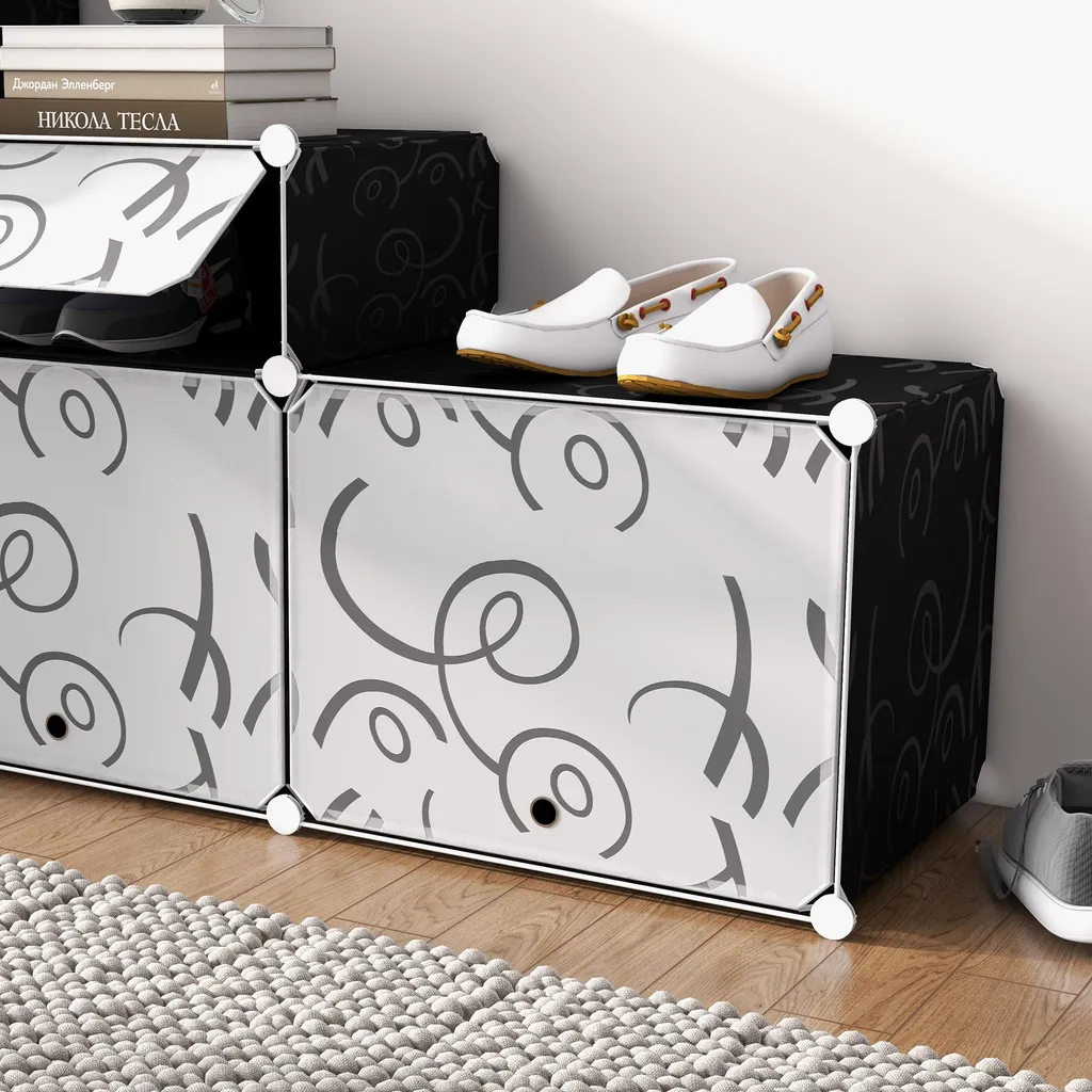 Étagère à chaussures 16 compartiments PP design Noir et Blanc 95 cm - 8
