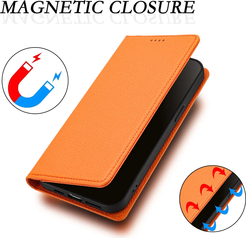 Cover Elegante Realme 10 Pro+ in Pelle Arancione con Slot Carte e Stand - 4