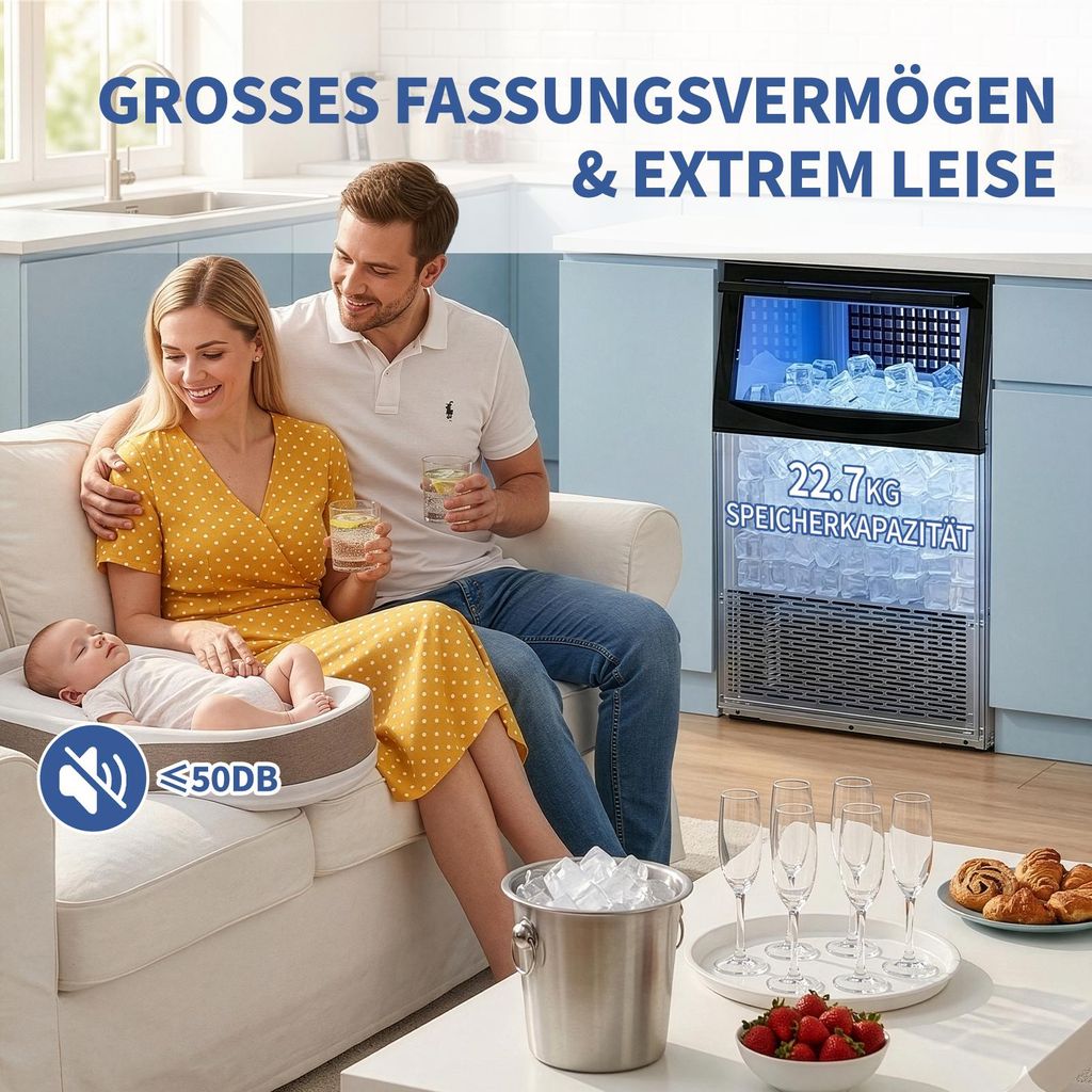HOMESUPPLY Eiswürfelbereiter 50 Kg / 24h – Gewerbliche Eismaschine Mit Schublade, Luftgekühlt