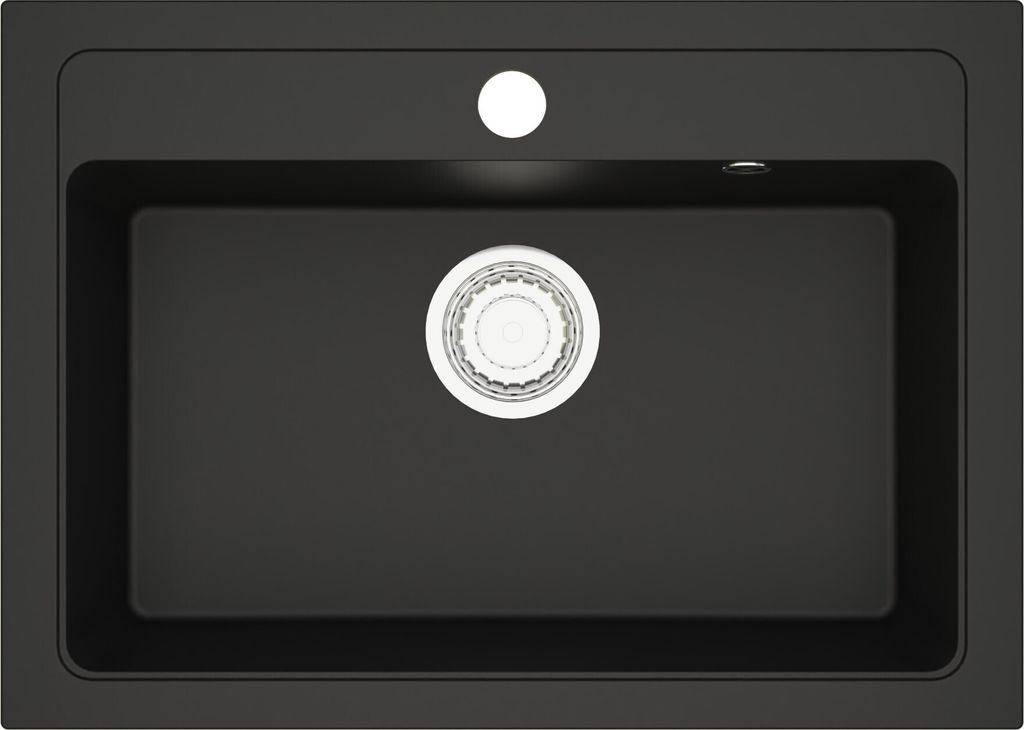 Granit Spüle + Siphon Küchenspüle DG022 70x50cm viele Farbvarianten Schwarz