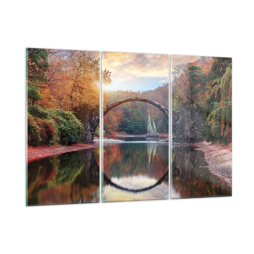 Bilder auf glas - 3 Teile - Garten Rhododendren Brücke - 165x110cm - Glasbilder - Wandbilder - Bilder - Wanddekoration aus Glas - Glas Bilder - Wa...