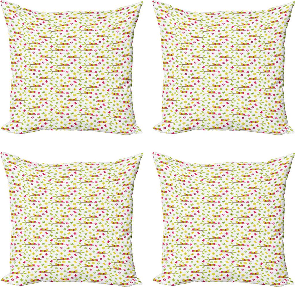 ABAKUHAUS Raupe Kissenbezug Set (4 Stück), Bunte Vorschul, Moderner Doppelseitiger Digitaldruck, 40 cm x 40 cm, Mehrfarbig