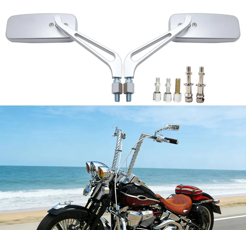 Rétroviseur pour moto Custom et Touring rectangulaire chrome avec vis