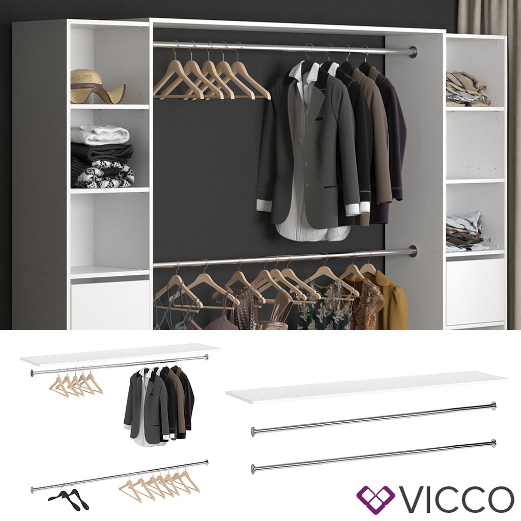 Vicco Kleiderschrank GUEST - Oberplatte Schrank Erweiterung mit  Kleiderstange