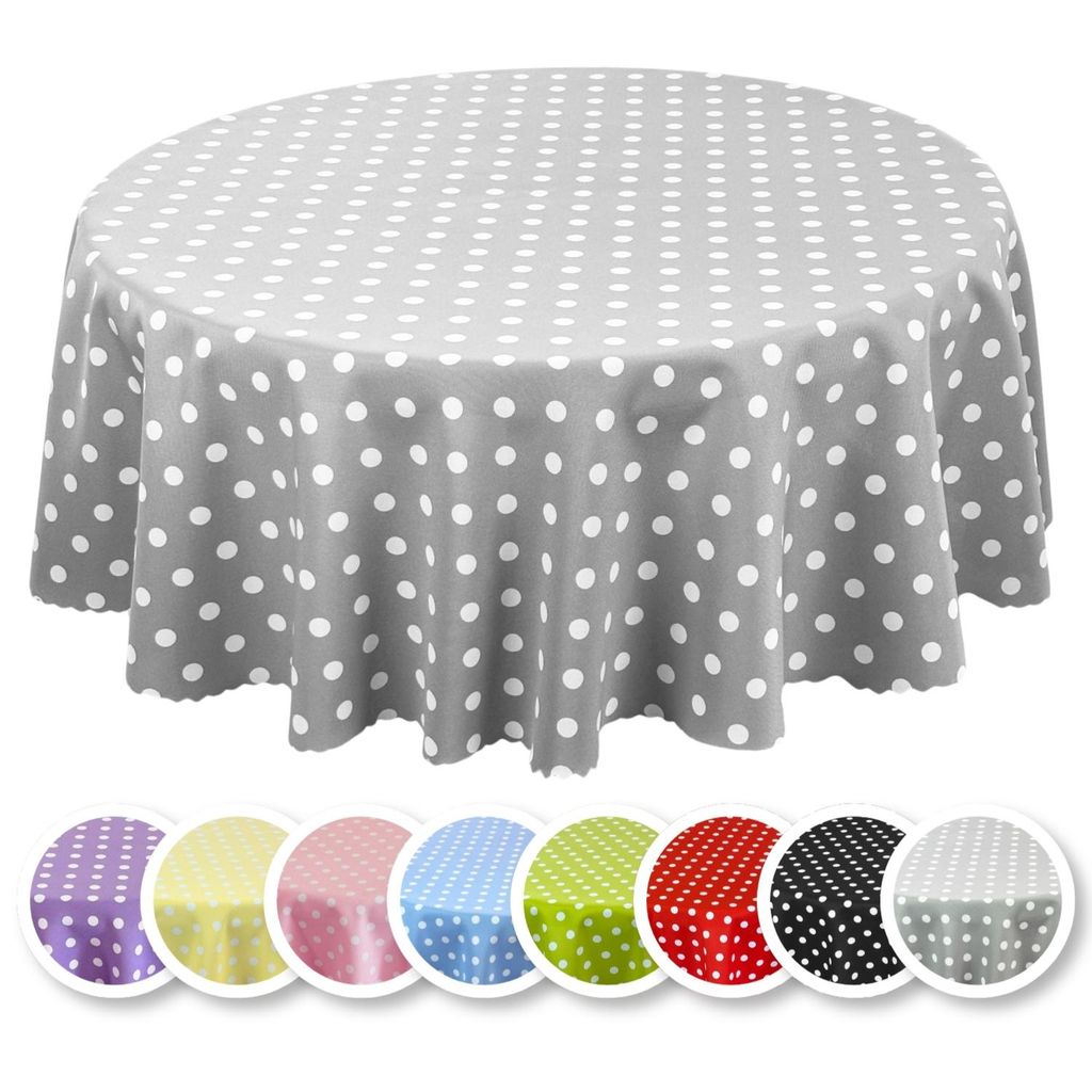 Tischdecke mit Punkten Fleckenresistente Abwaschbar Pflegeleicht Lotus Effekt Grau - 130 cm Rund