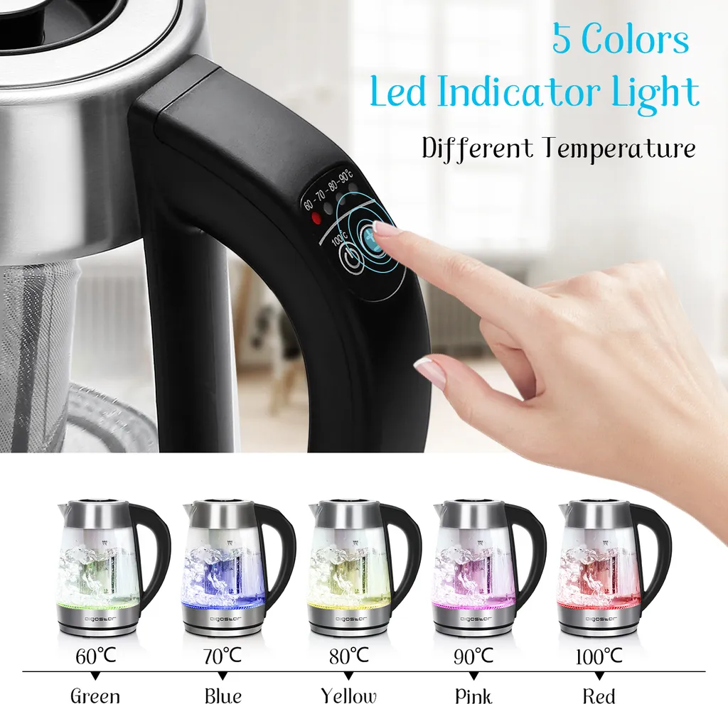 Bouilloire Théière Électrique Aigostar Verre Idéale Thé et Infusions
