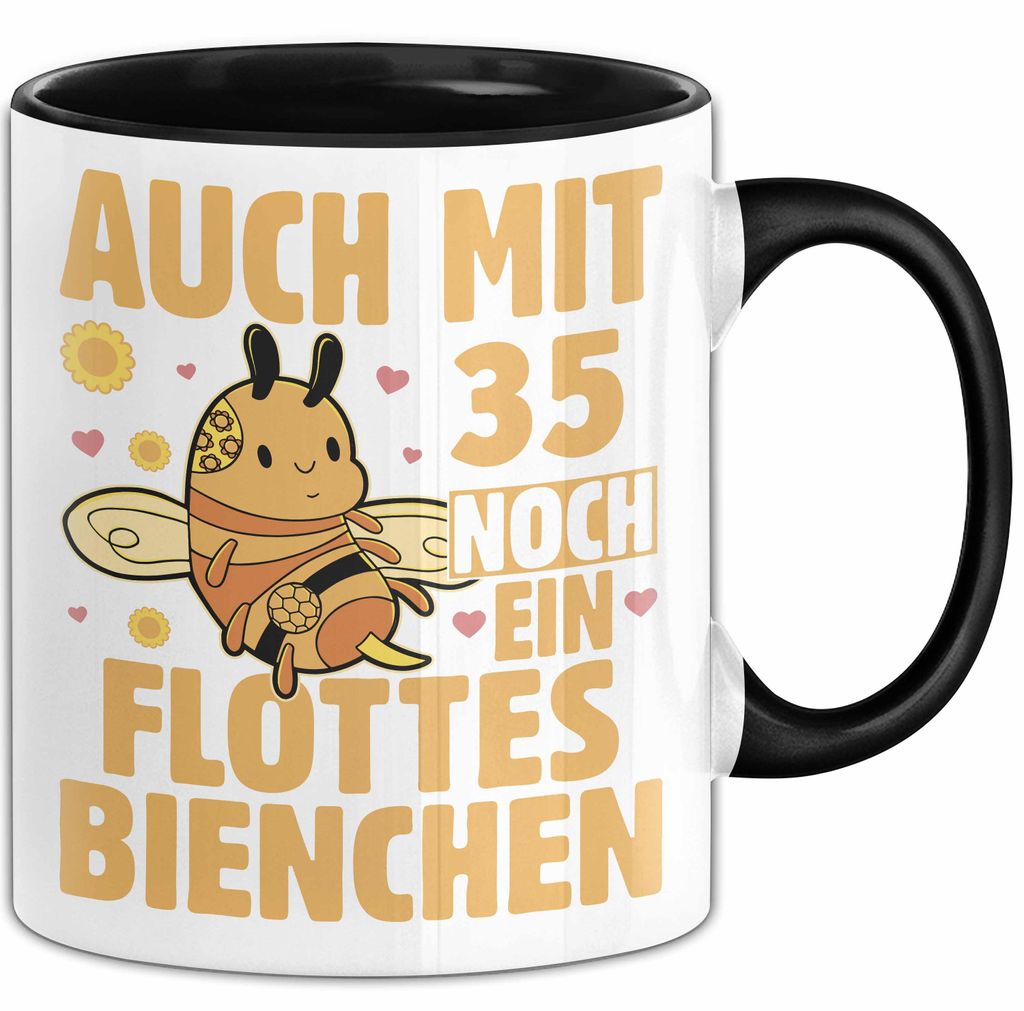 35. Geburtstag Tasse Geschenk Frauen Mutter Lustig Auch mit 35 Noch Ein Flottes Bienchen Kaffee-Becher (Schwarz)