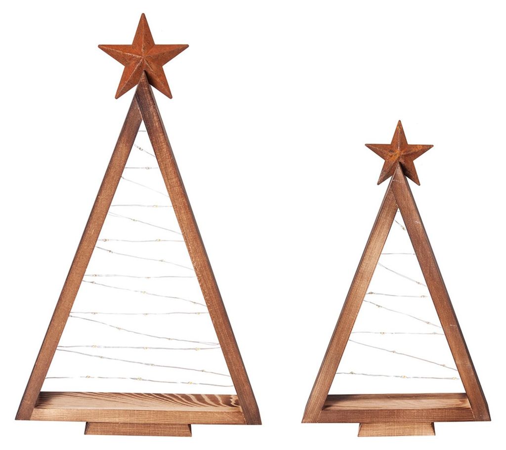 2 Stück Weihnachtsbaumschmuck aus Holz mit LED-Licht, rustikaler, leuchtender Weihnachtsbaum, Tischdekoration für Zuhause, Büro oder Schreibtisc...