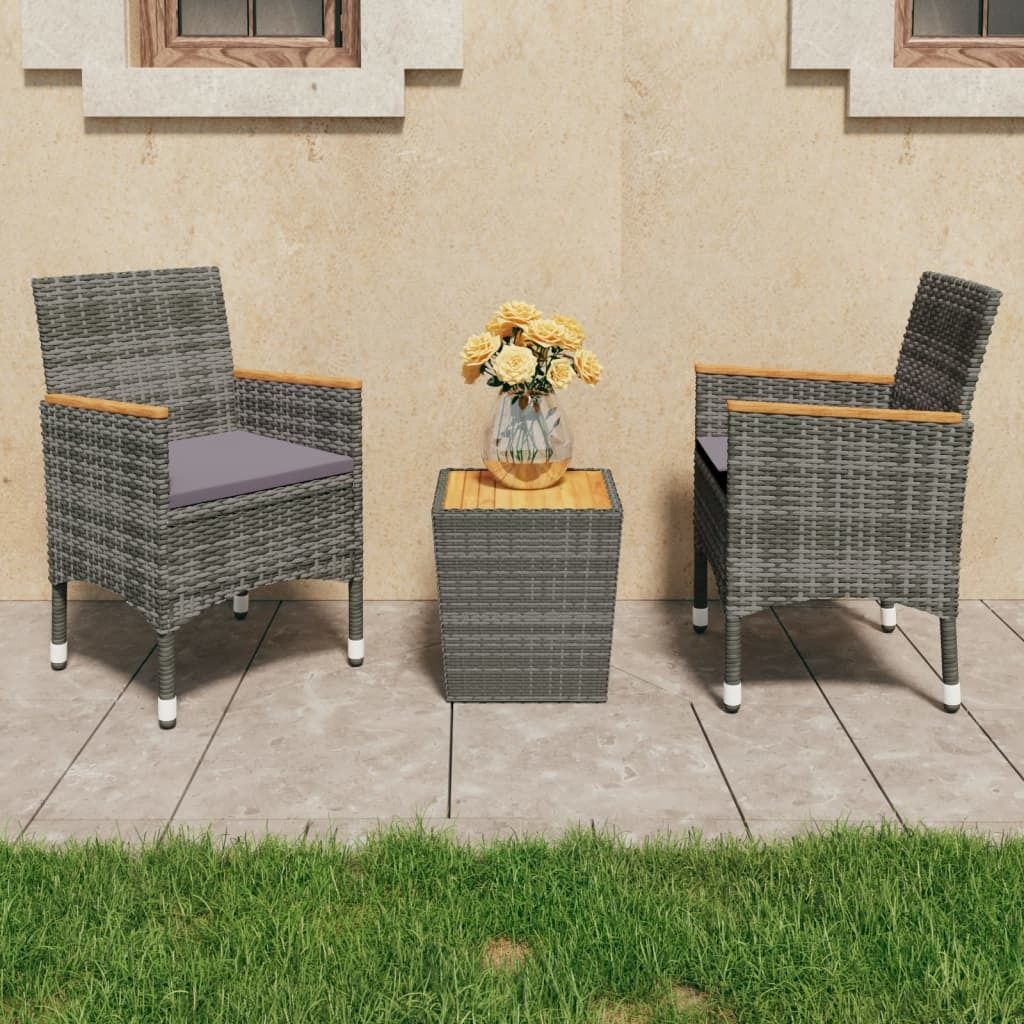 "Rabatt" 3-tlg. Bistro-Set - mit tishe & Stuhl - Poly Rattan und Akazienholz Grau - Lounge-Dining set CC2557