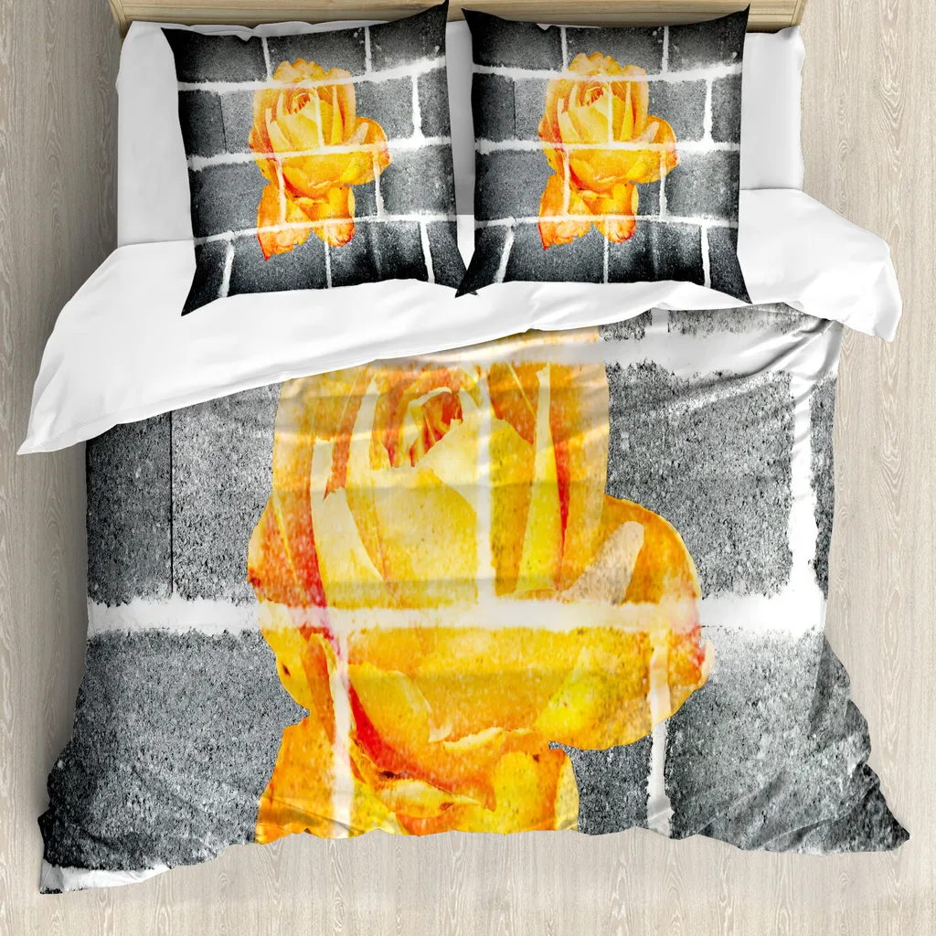 Set Copripiumino ABAKUHAUS 155x220 Grigio Arancio Floreale