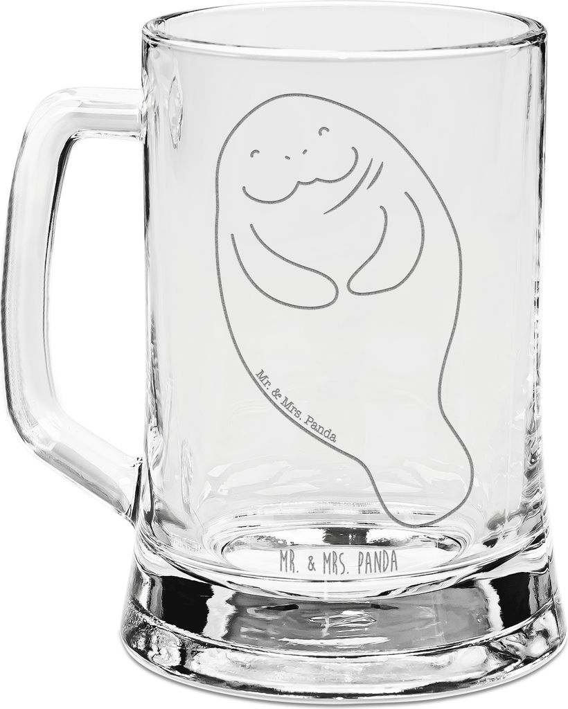 Mr. & Mrs. Panda Humpen Seekuh Happy - Transparent - Geschenk, Glaskrug, Liebeskummer, Achtsamkeit, Bierkrug Glas, Mit Gravur, Neustart, Seidel, Fr...