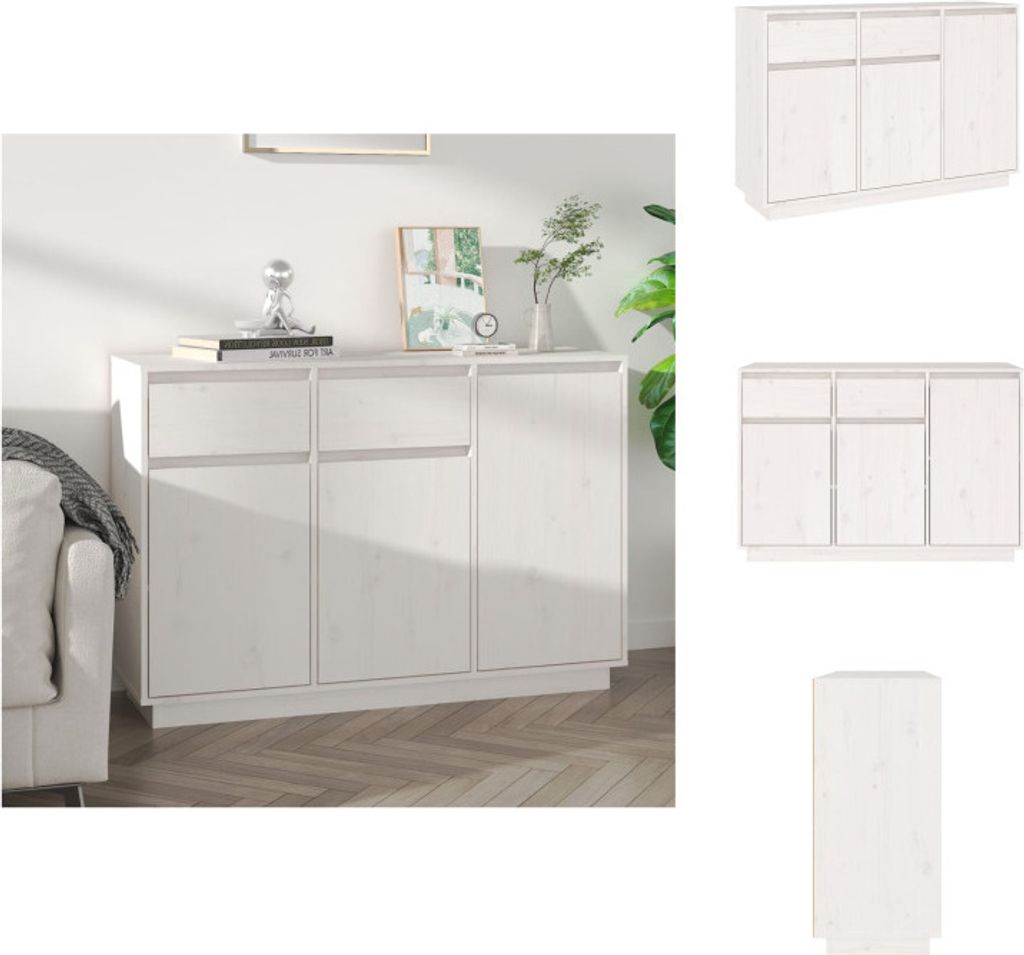 vidaXL Sideboard Weiß 110x34x75 cm Massivholz Kiefer - Sideboards