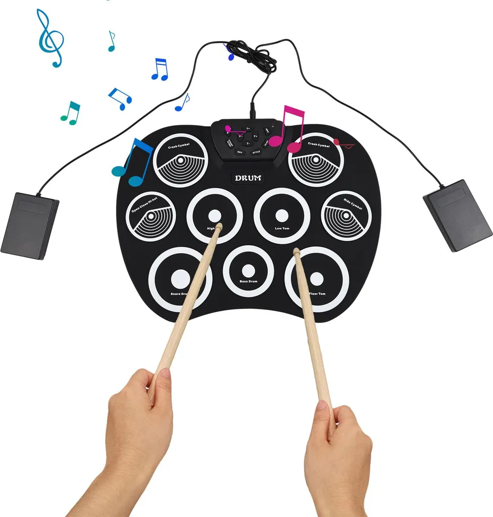 Batterie Électronique Portable 9 Pads MIDI DTX avec Pédales et Baguettes