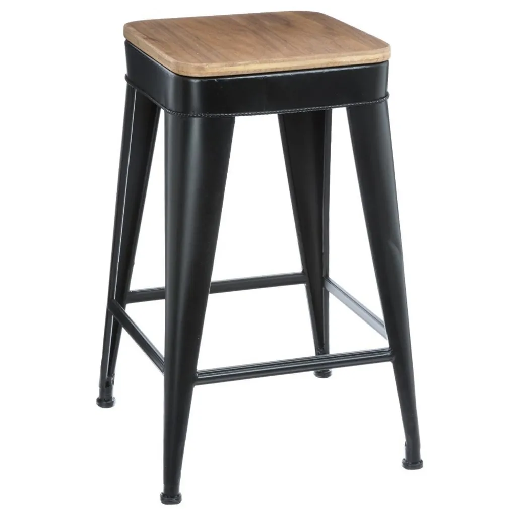 Barhocker Joris Atmosphera en métal et bois noir pour îlot de cuisine