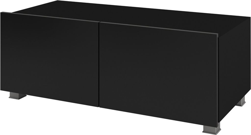 TV-Schrank CALABRINI C-11 mit 2 Türen Fernsehschrank 100 cm Fernsehtisch Lowboard Wohnzimmer Schrank Grifflos Modern (Schwarz / Schwarz Hochglanz)