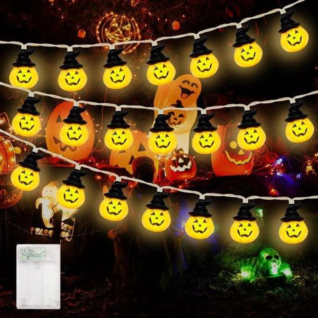 Guirlande citrouille Halloween LED orange, luminaire décoratif de 3m