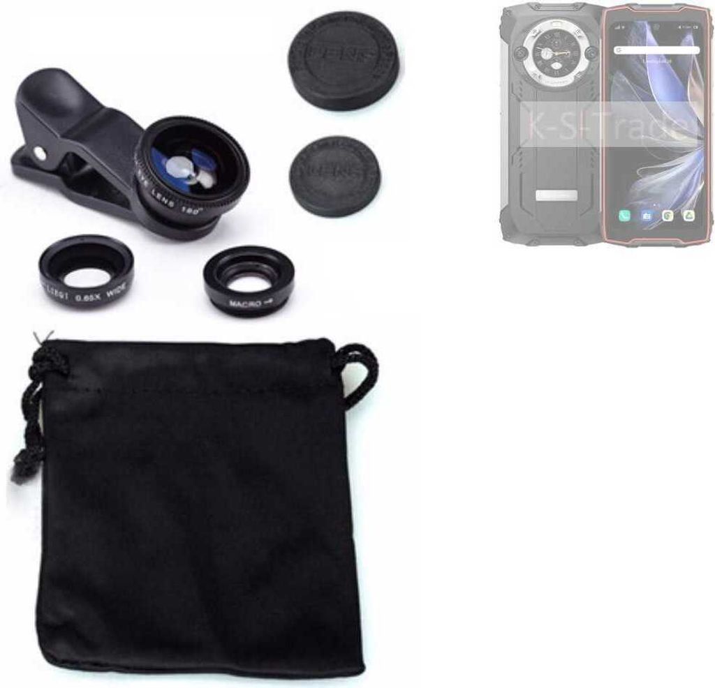 K-S-Trade Smartphone Kamera Linsen Set Kompatibel mit Blackview BV9300 Pro 3in1 Clip-On Kamera Adapter Macro Weitwinkel FishEye Fischauge Objektiv