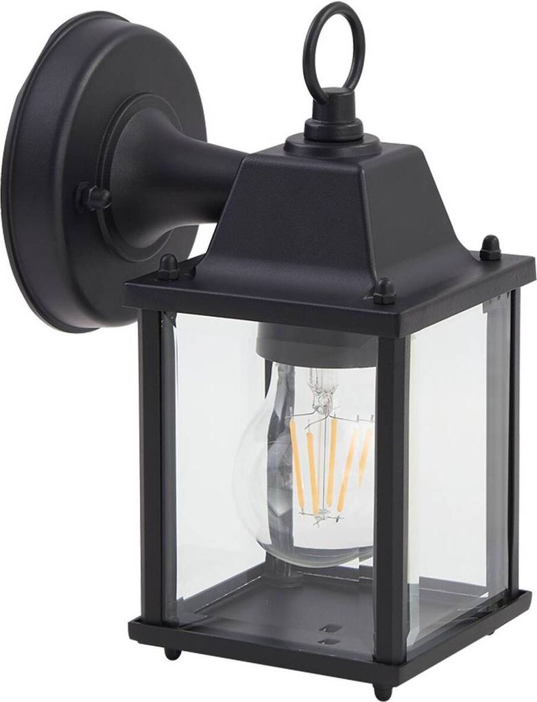 Lindby Außenwandleuchte Rurik, schwarz, Glas, Aluminium, E27