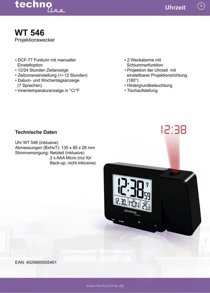 Technoline Projektions-Funkwecker WT 546 schwarz Produktbild 7
