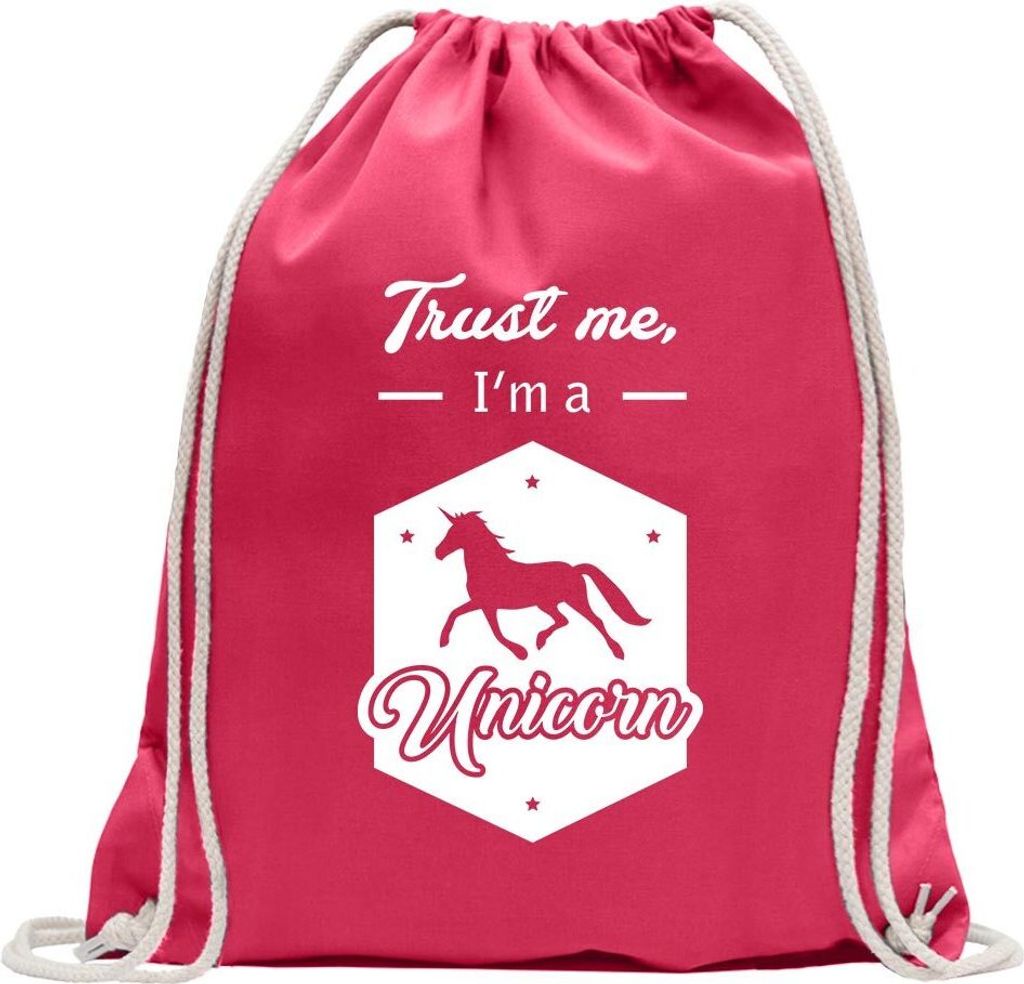 Kiwistar - Turnbeutel - pink - Trust me, im a Unicorn - Fun Rucksack Sport Beutel Gymsack Baumwolle mit Ziehgurt