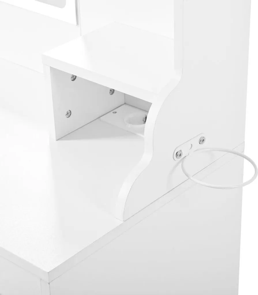 Grande coiffeuse avec éclairage LED réglable et prises, blanche - Modèle XL - 12