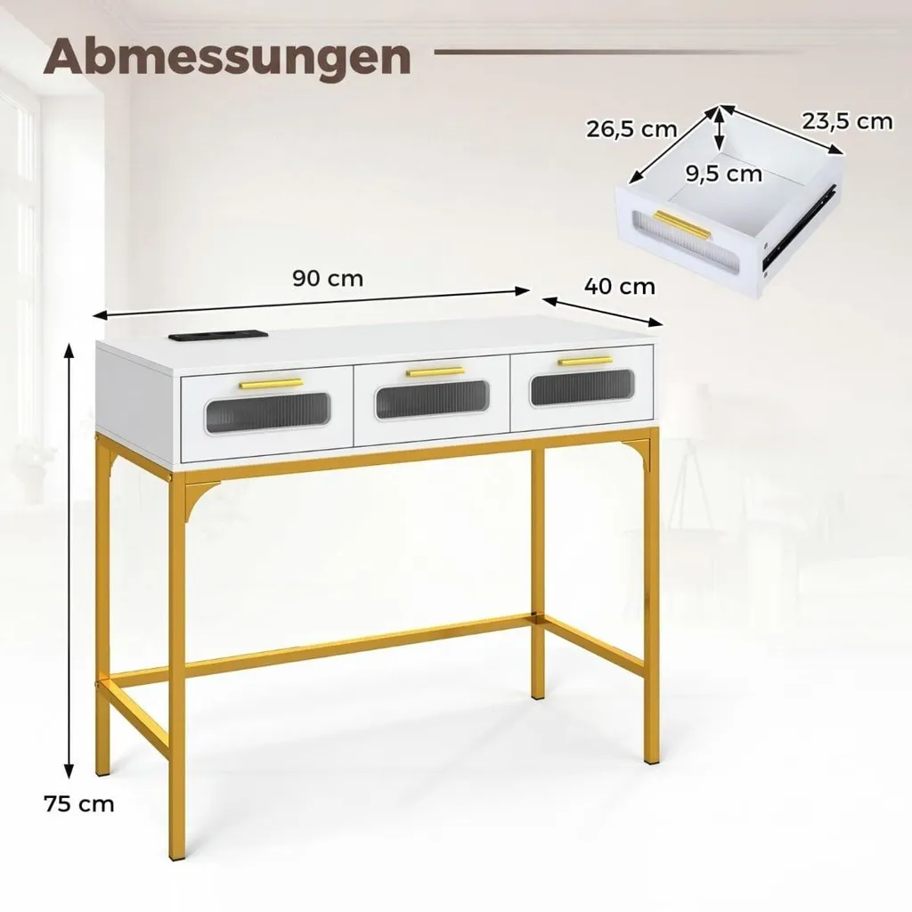 Table Console Blanche avec LED Multicolores et Multiprise Intégrée 90cm - 2