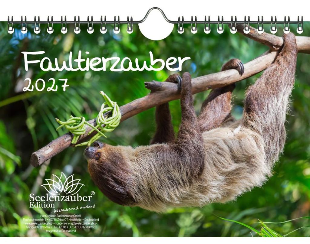 Faultierzauber DIN A5 Kalender für 2027 Südamerika Urlwald- Seelenzauber