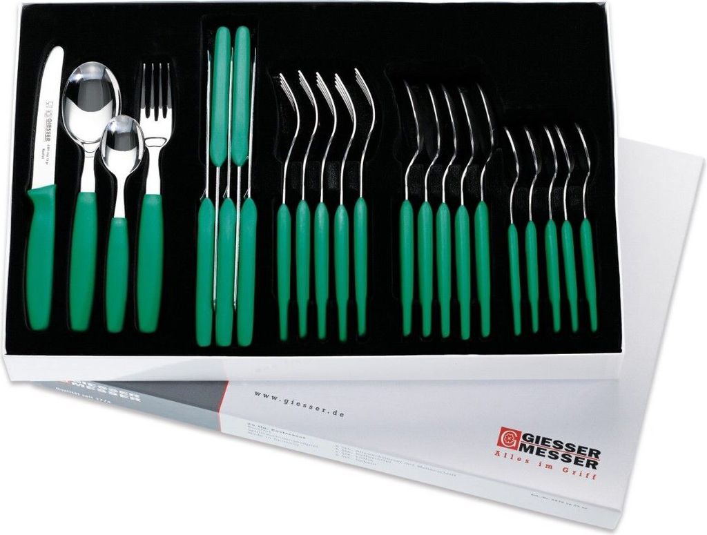 24er Besteckset Giesser Messer Gabel Esslöffel Teelöffel Tomatenmesser 11cm grün