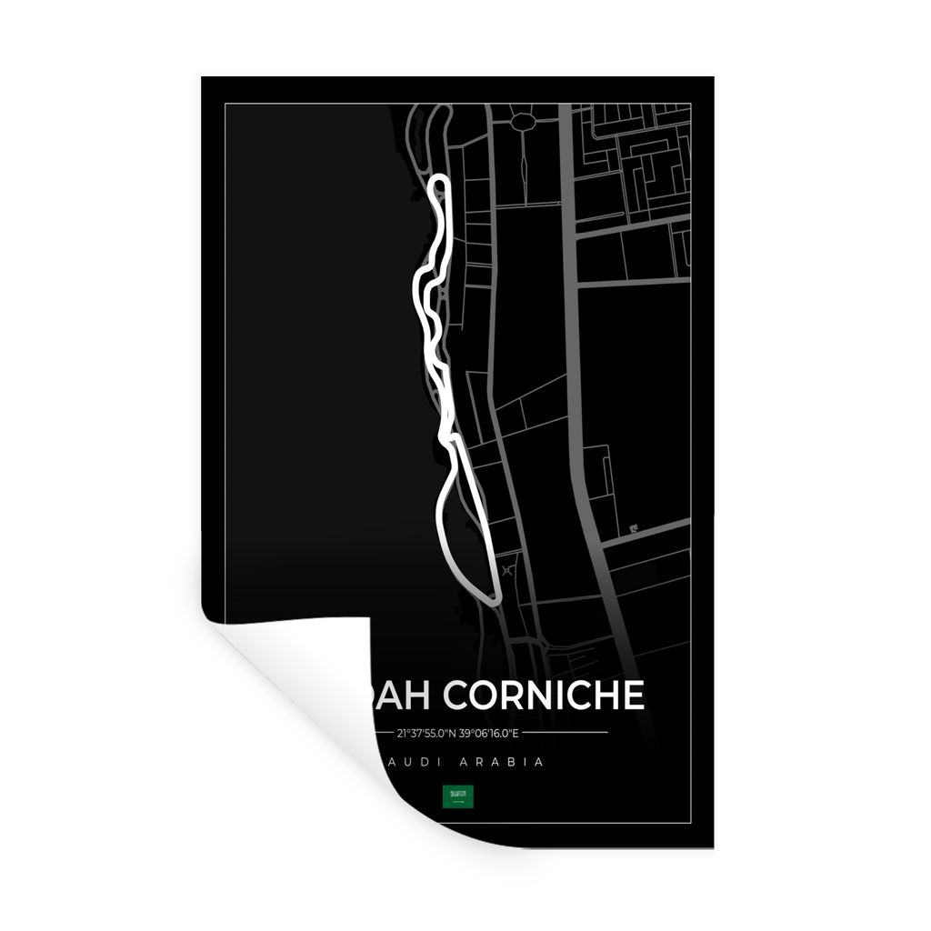 MuchoWow Wandtattoo Wandsticker Wandaufkleber Rennstrecke - Sport - Saudi-Arabien - Formel 1 - Jeddah Corniche Circuit - Schwarz 60x90 cm Selbstk...
