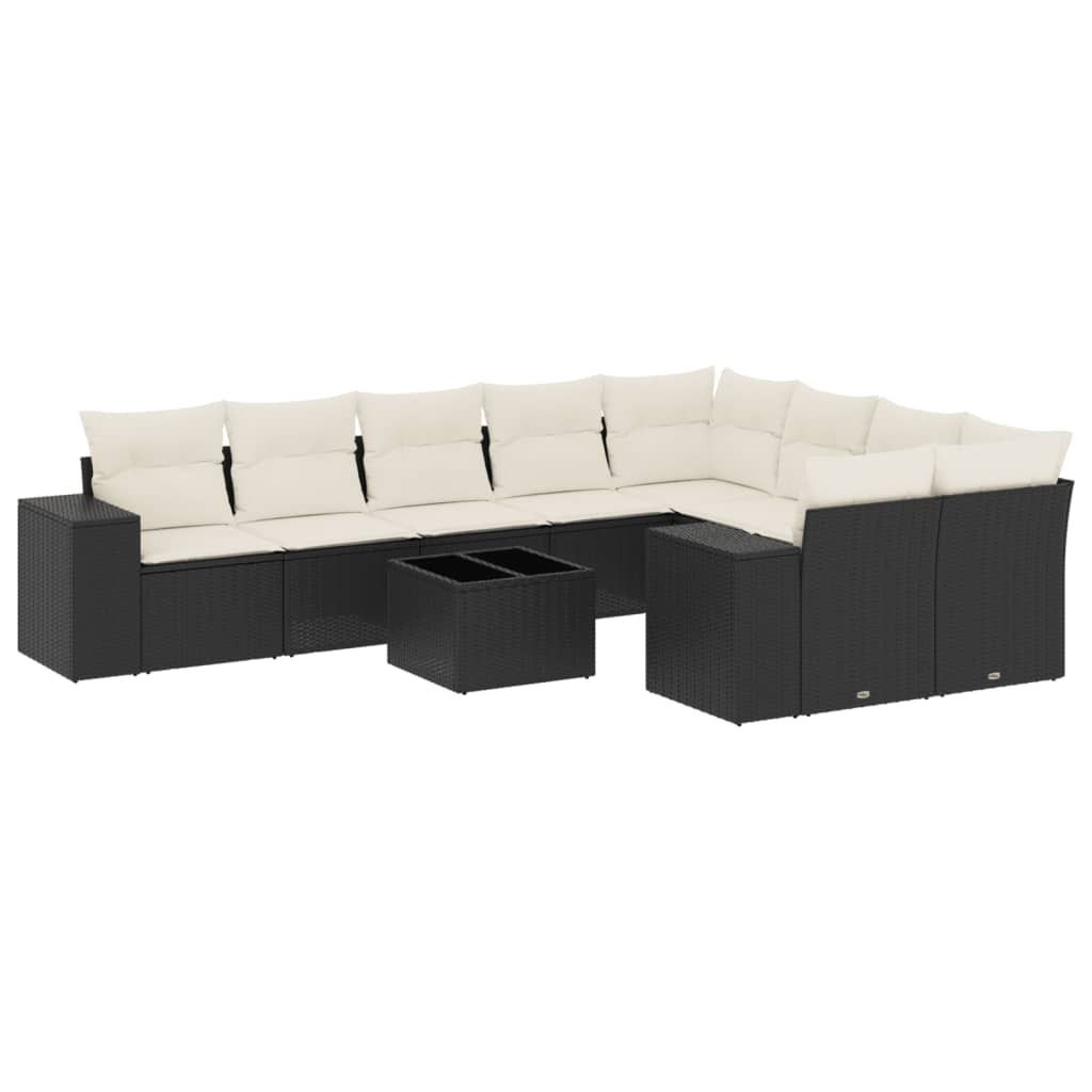 vidaXL 10-tlg. Garten-Sofagarnitur mit Kissen Schwarz Poly Produktbild 