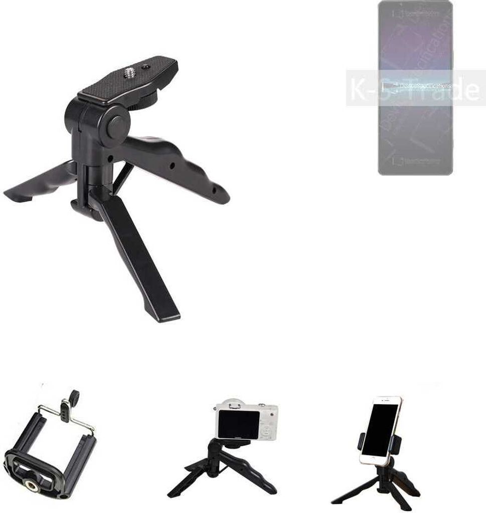 K-S-Trade Stativ Tisch-Ständer Dreibein Handy-Stativ Ständer kompatibel mit Sony Xperia 1 IV Mini-Stativ Smartphone Tripod Handy-Stativ aus Plastik