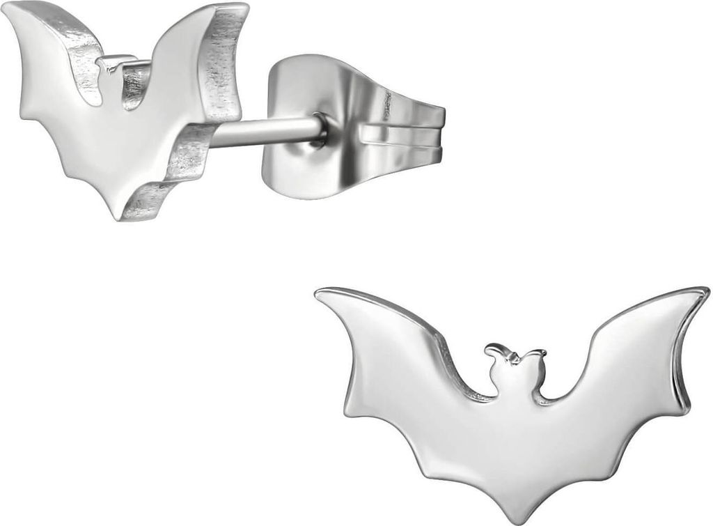 Ohrringe Ohrstecker 316L Chirurgenstahl mit Fledermaus in silber oder schwarz Farbe - Silber