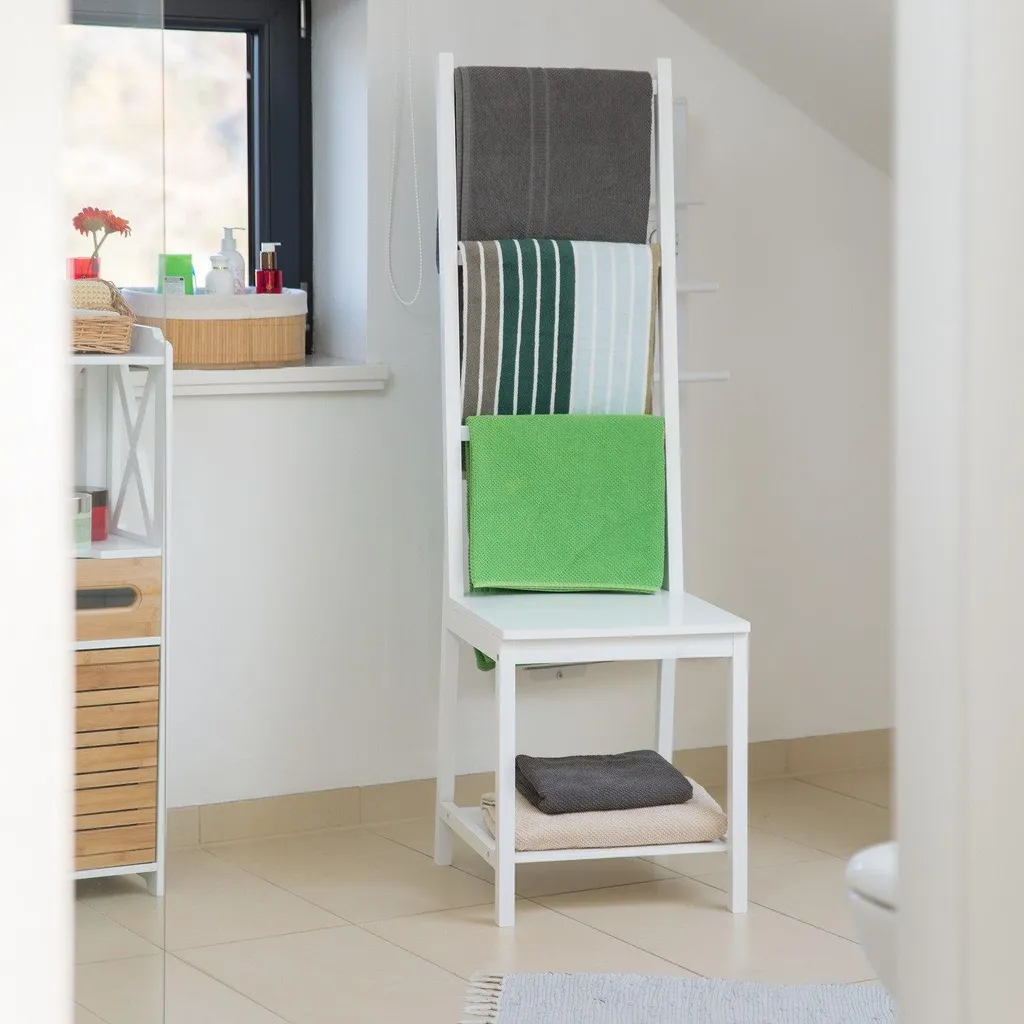 Porte-serviettes bambou blanc - Fini l'humidité et les murs percés !
