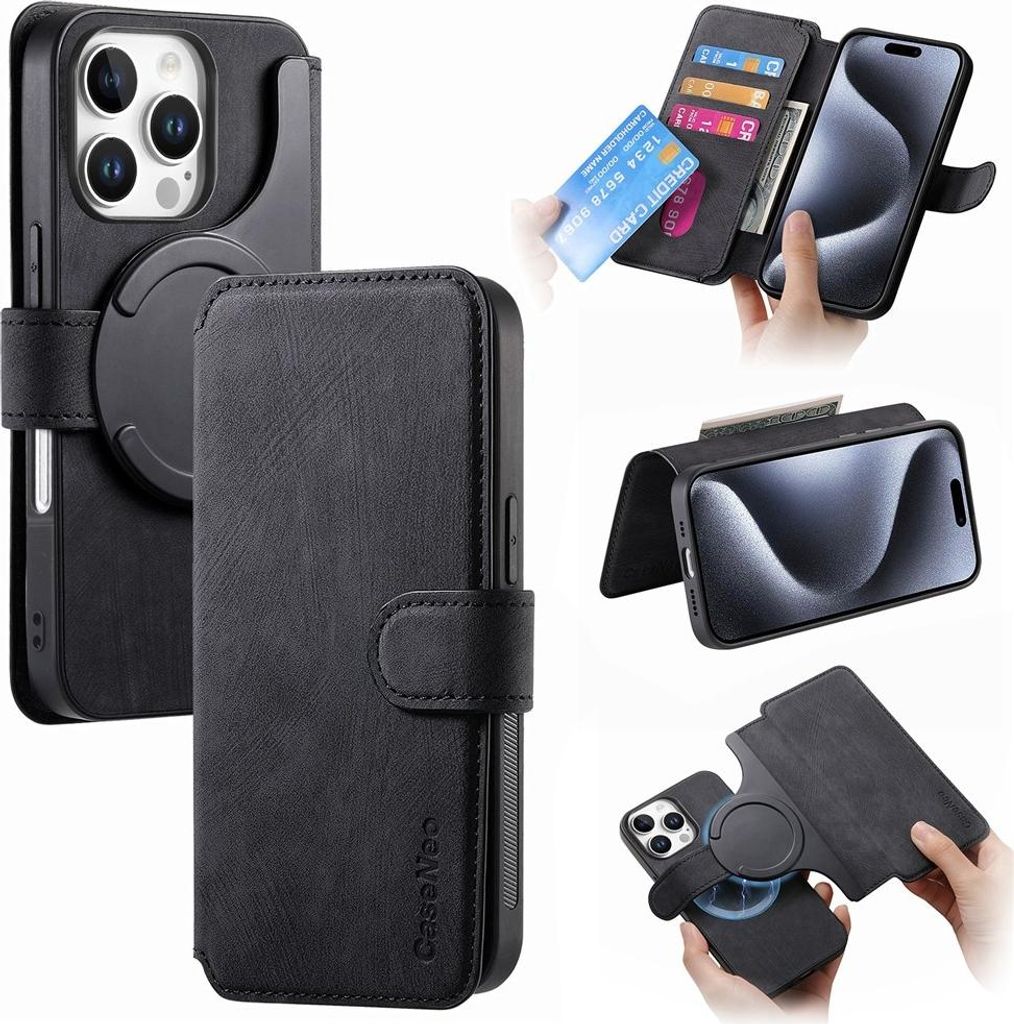 iPhone 16 Pro Hülle - CaseNeo 2-in-1 Klapphülle & Back Cover - MagSafe Compatible - Schwarz