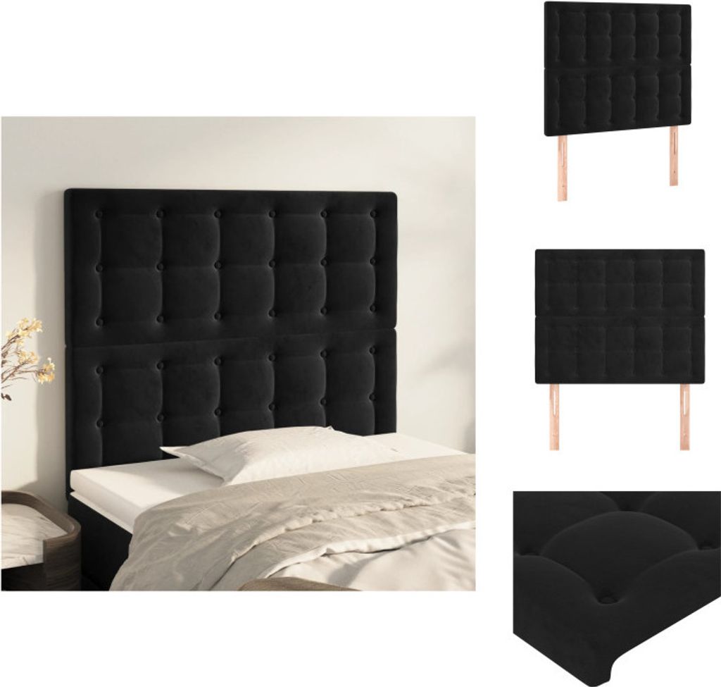 vidaXL Kopfteile 2 Stk. Schwarz 100x5x78/88 cm Samt - Kopf- & Fußenden