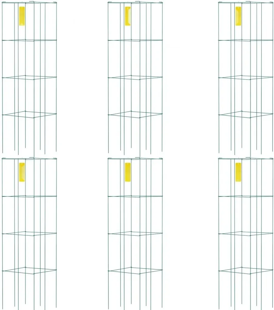 Tuteurage pour plants de tomates et légumes de jardin 6 cages acier vert