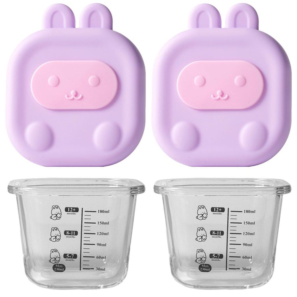 Glas-Lebensmittelbehälter mit Deckel , Cartoon-Glas-Lunchbox (mit Deckel), 230 ml , Kleiner Lern- und Kinderfutterteller mit Silikondeckel(2pcs)