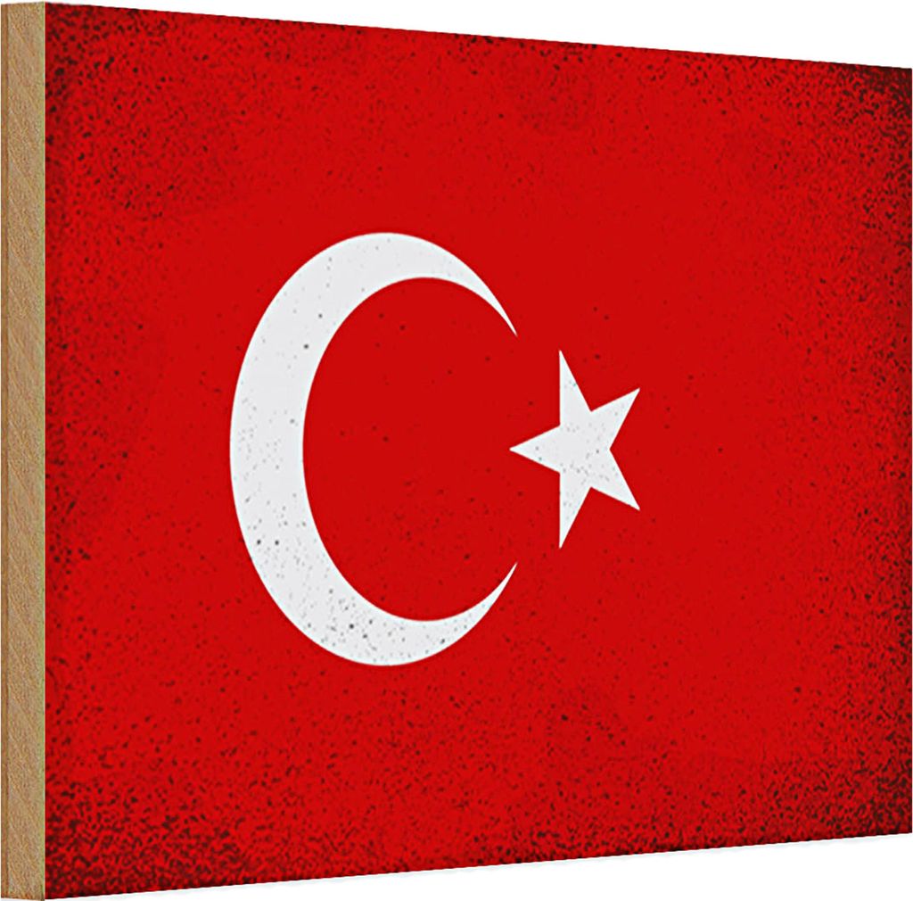 Holzschild Flagge Türkei 30x20cm Flag of Turkey Vintage